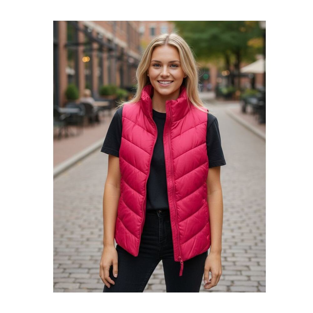 SO Puffer Vest Jrs Sz‎ 18 Bright Pink Quilted Gorpcore Layer Sporty Barbiecore